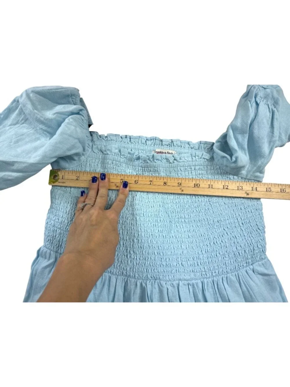 NWT Abercrombie & Fitch Maxi Dress Women's XLP Light Blue Smocked Puff Sleeve